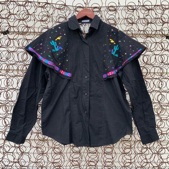Vintage Southwest Canyon embroidered beaded Aztec Boho cutout back western shirt - Picture 1 of 7